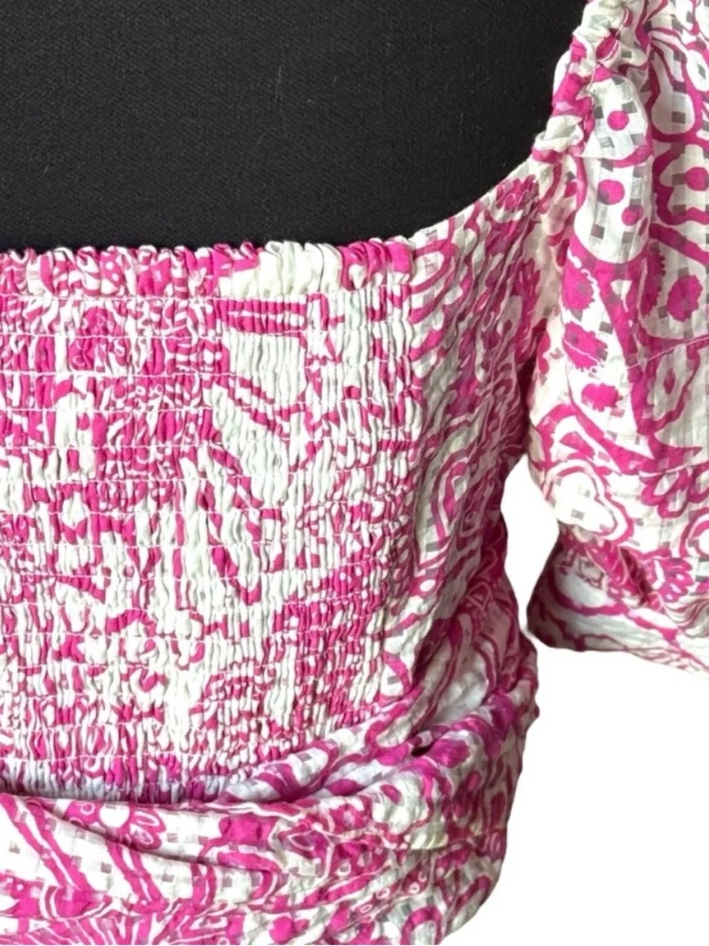 Maeve Anthropologie Pink Floral Tie Back Crop Top Puff Sleeve Small NWT